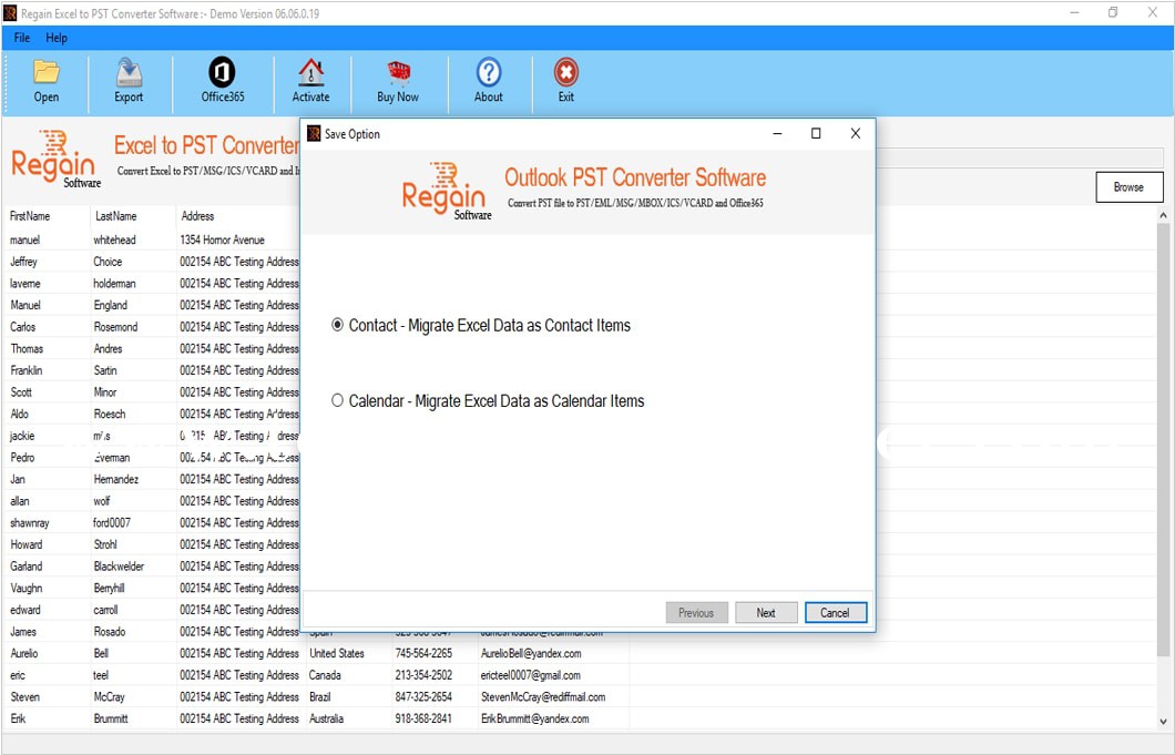 Regain Excel to PST Converter Screenshots